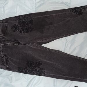 Women's Black Embroidered Jeans
